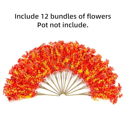 Ivydale Fall Flowers Artificial for Decoration Outdoors Fake Mums 12 Bundles Faux Planters UV Resistant Look Real for Autumn Home Porch Patio Garden Yard, Fall-Orange - color: Fall-orange