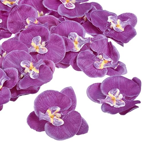 PATIKIL 10cm/3.9" Artificial Orchid Flower Heads, 20 Pack Silk Phalaenopsis Fake Butterfly Orchid Heads for Wedding Floral Bouquet Decor DIY Craft Making, Dark Purple - color: Dark Purple, size: 3.9"
