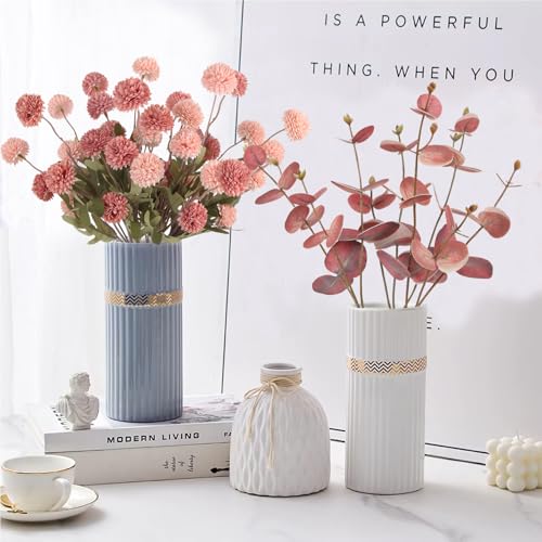 8 Stems Artificial Faux Kiku Flower with 3 Branches Eucalyptus Stems,Pink Fake Flowers Silk Pompom Mum Artificial Flowers for Wedding Bouquet Home Party Floral Arrangements(Mixed Pink) - color: Mixed Pink