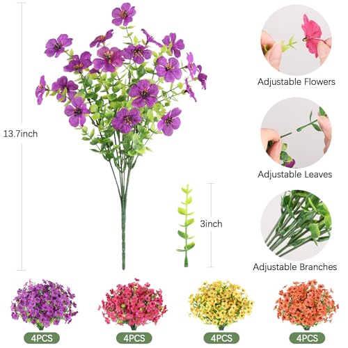 AmyHomie 16 Bundles Artificial Flowers for Outdoor Outside Spring Summer Decoration UV Resistant Faux Flowers No Fade Fake Plastic Plants Garden Porch Window Box Decorating - color: Red Purple Yellow Orange, size: 16