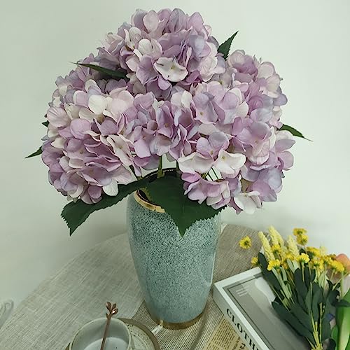 Light Purple Hydrangea Artificial Flowers,6 Pcs Faux Hydrangea Flowers,Artificial Hydrangeas Flowers with Stems,Fake Hydrangeas,Purple Silk Hydrangea Flower with Stem for Home Decor (6, Light Purple) - color: Light Purple