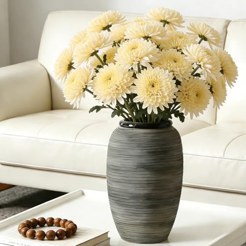 ALMA 12'' Tall Wide Mouth Flower Vase, Black Large Ceramic Vase for Table Centerpieces, Grey Boho Vase for Living Room, Farmhouse, Entryway, Mantel, Bookshelf, Home Decor - color: Wide Mouth-black-12"