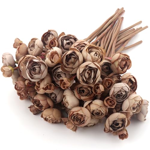 24 Stems Artificial Ranunculus Flowers - 96 Bloom Faux Silk Ranunculus Bouquet for Wedding Decorations, Home Décor, Holiday Arrangements & Large Event Centerpieces (Coffee) - color: Coffee