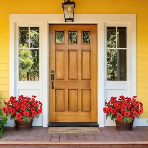 Artificial Flowers for Outdoors, Faux Petunias Spring Summer Decoration, Fake Flowers Plants UV Resistant Look Real Silk Flowers for Outside Planter Front Door Porch Patio Yard (6, Red) - color: Red