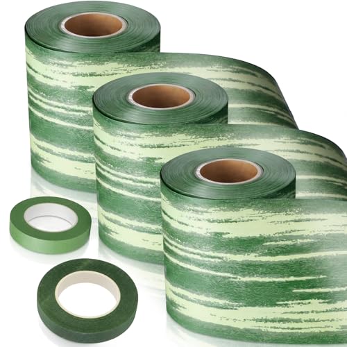 Thiccywoov 3 Rolls Ti Leaf Ribbon Outdoor Poly Satin Leaf Ribbon Green Wedding Decorations Florist Waterproof Aspidistra Tape 4 x 50 2 Floral Tape for Easter Indoor Outdoor Art Craft(Fashion Style) - style: Fashion Style