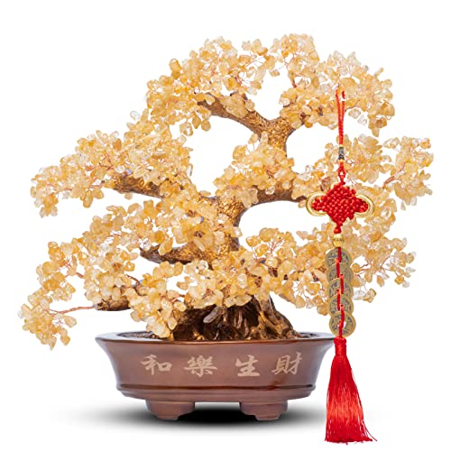 Natural Large Citrine Tree,14"Feng Shui Money Tree(1251 Gemstone Count)Citrine Crystal Tree for Abundance Prosperity Success Fortune Decoration Tree Bonsai for Home & Office Good Luck Wealth - color: Citrine