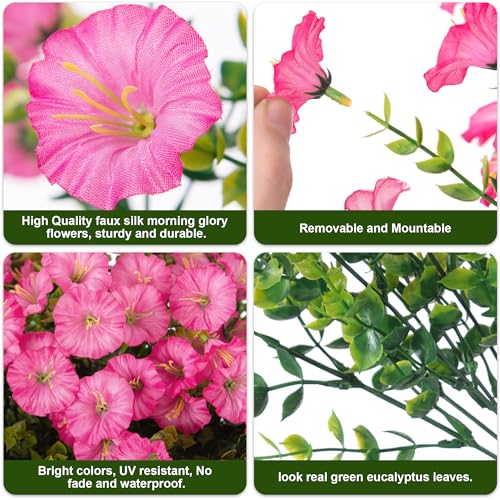 HyeFlora Artificial Flowers for Outdoors Fake Plants Outside Decoration, 12 Bundles Silk Pink Morning Glory with Eucalyptus UV Resistant Look Real Faux Flowers for Planter Front Door Yard Gardens Home - color: Gradient Pink