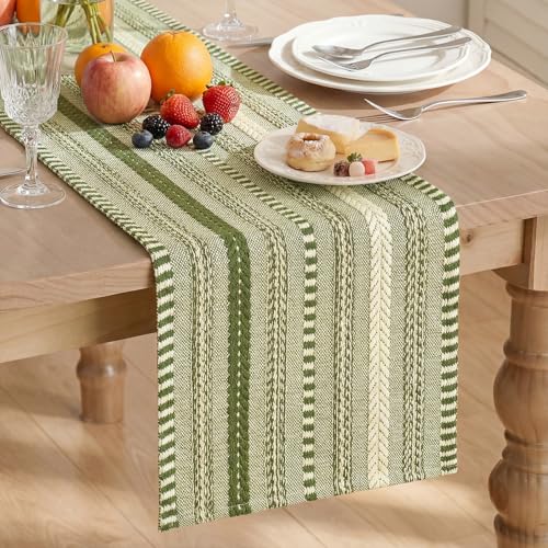 Artoid Mode Army Green Farmhouse Woven Table Runner, Seasonal Holiday Rustic Kitchen Dining Table Decoration for Home Party Decor 12x72 Inch - color: Army Green, size: 12" x 72", Table Runner