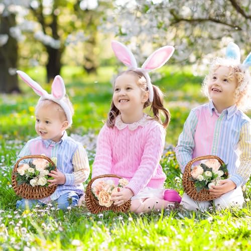 Hushee 6 Pcs Flower Girl Basket Small Wicker Basket with Handle and Waterproof Lining 6.7 x 6.5 x 4.3 Inch Rattan Tiny Baskets for Wedding Flowers Sweets Gifts Picnic Storage Home Decor