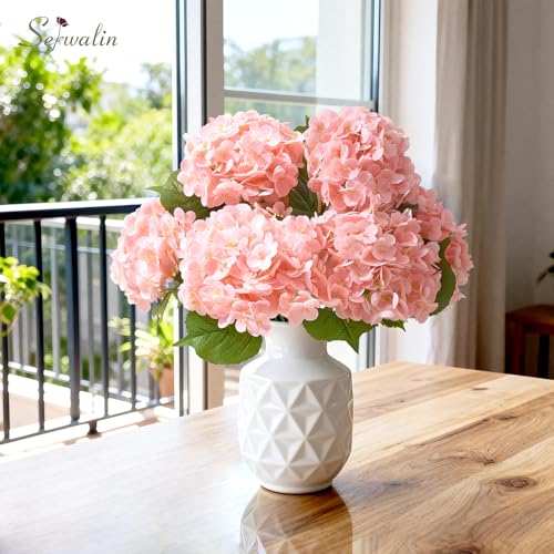Serwalin 10PCS Real Touch Hydrangea Artificial Flowers, 20in Pink Lifelike Latex Fake Hydrangea Flowers for Outdoor Wedding Office Family Party Living Room Table Decoration - color: Pink, size: 10PCS