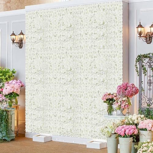 Flower Wall Panel Floral Backdrop,10 pcs 24"" X 16"" White Artificial Flower Wall Flower Panel,Silk Fabric Wall Decor for Wall Decor, Party Wedding Decor, Bridal Shower