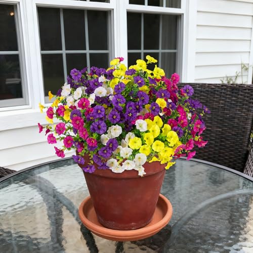 ADXORA 12 Bundles Morning Glory Artificial Flowers for Outdoor Decoration UV Resistant Fake Plastic Plants Artificial Greenery for Indoor Outdoor Garden Patio Window Box Home Decor - color: Puerple,light Purple,yellow,white