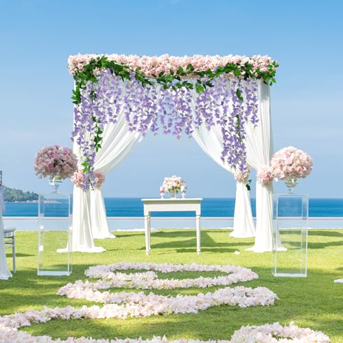 ARTKAIKE Artificial Flowers Garland for Home Decor, Fake Wisteria Vine Silk Hanging Plant Flower for Room Bathroom Wall Kitchen Bedroom Garden Outdoor Wedding Decor (4, Light Purple) - color: Light Purple