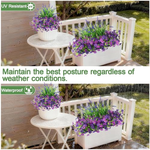 Artificial Flowers for Outdoors UV Resistant, 14 Bundles Fake Flowers Daisy with Lavender Faux Outdoor Plants Silk Flower for Outside Planters Patio Porch Window Garden Yard Spring Summer Decoration - color: Deep Purple Fuchia