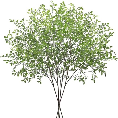 CEWOR 4pcs Artificial Plants Fake Greenery Branches for Vase, 43.3 Inch Green Nandina Long Steams for Tall Vase, Fake Plants Spring Stems for Wedding Garden Office Home Décor