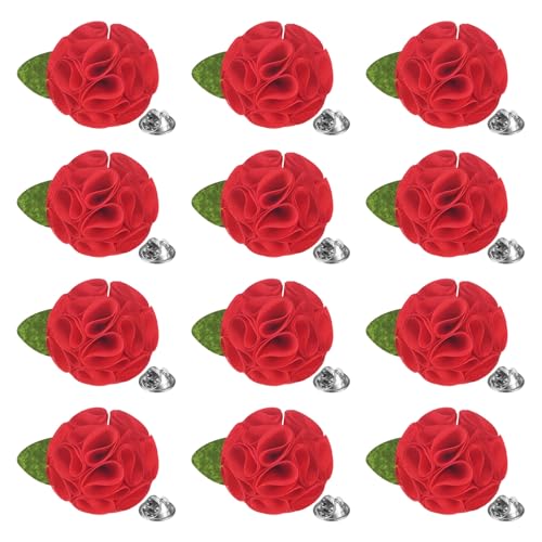M METERXITY 12-Pack Lapel Pin for Men, Handmade Flower Brooch Button Pins for Men Suits, Formal Boutonnieres - color: Red