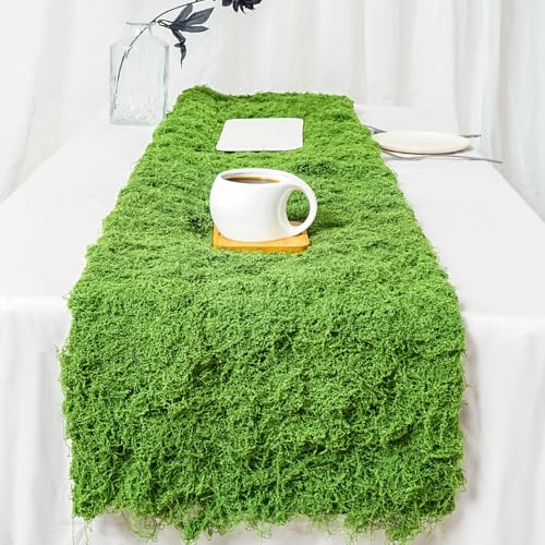 Fake Moss Table Runner for Crafts 19.68" x 78.74" Artificial Moss Sheet Roll, Waterproof Green Sheet Moss for Indoor Plants, Faux Moss Mat for Wedding DIY Centerpieces Fairy Garden Wall Decor - color: Light Green- 19.68×78.74 Inch/0.5×2 M