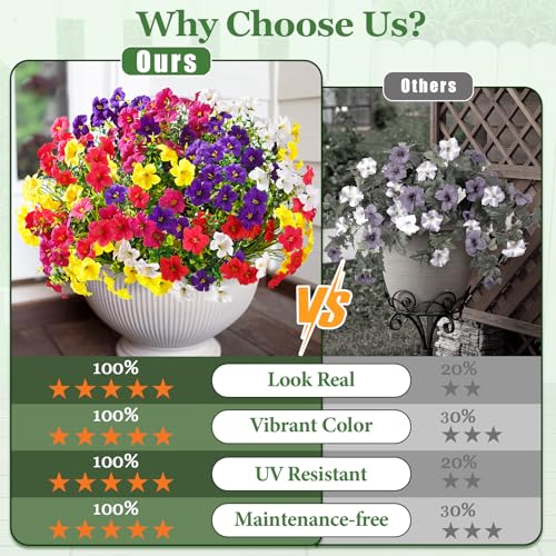Artificial Flowers for Outdoors, 12 Bundles Mixed Color Artificial Petunias Fake Flowers for Outside, UV Resistant Realistic Silk Flowers for Decorations, Outdoor Faux Flowers Plants for Garden Porch - color: Mixed 6 Colors, size: 12 Pack