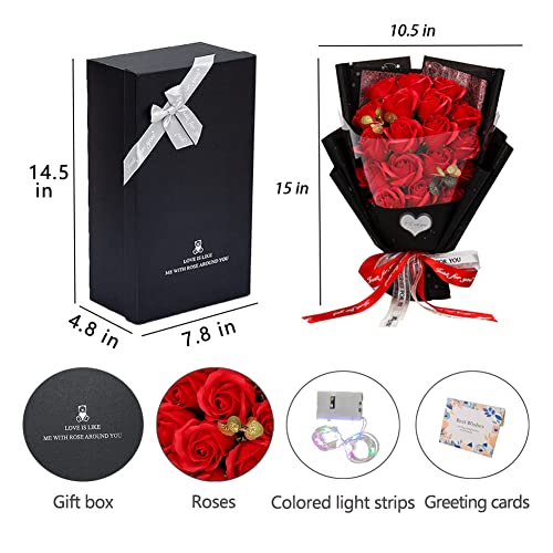 EIGHTOWN Roses Bouquet Artificial Flower - Preserved Red Rose Flowers with Love Necklace for Her - Unique Gifts Valentine's Day, Mother's Day, Thanksgiving, Birthday, Anniversary - color: Bright Red