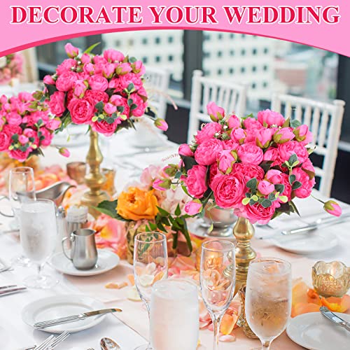 Yunsailing 8 Pack Artificial Peony Flowers Faux Silk Hydrangea Bouquet Wedding Home Table Decor Reusable Bouquet of Rose Flower for Birthday Wedding(Rose Red) - color: Rose Red, style: Peony