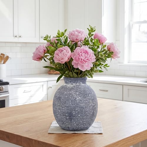Ceramic Flower Vase for Home Decor, Rustic Farmhouse Vintage Retro Vase for Living Room, Kitchen, Bedroom, Decoration for House, Bookshelf, Dining Table, Office, Gift(7.4 inch) - color: Dark Blue-7.4"