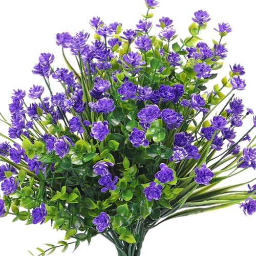WILLBOND 12 Bundles Artificial Flowers Outdoor, UV Resistant Faux Artificial Plants Shrubs Plastic Flower Bulk for Hanging Planter Porch Window Home Spring Summer Decor(Purple) - color: Purple