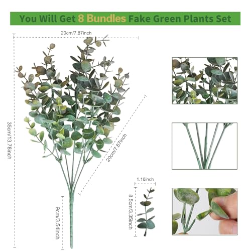 8 Bundles Multi Colored Artificial Eucalyptus Leaves, Plastic Plants, Outdoor Plants, Indoor Decorative Artificial Plants, Porch Window Frames, Green Plant Decorations (8, Grey Purple) - color: Grey Purple