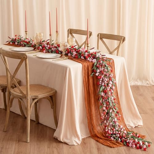 Artgar Flower Garland 6Ft Spring/Summer Garland Floral Garlands for Mantle All Year Round Paper Garlands Decor for Indoor Outdoor Home Wedding Arch Porch Stair Backdrop Year Round Decor (Red Pink) - color: Red Pink (6ft)