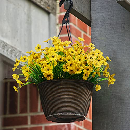 LikSoor 21 Bundles Artificial Outdoor UV Resistant Flowers No Fade Fake Outside Flowers Plastic Greenery Faux Shrubs Garden Porch Window Box Home Decoration (Yellow) - color: Yellow