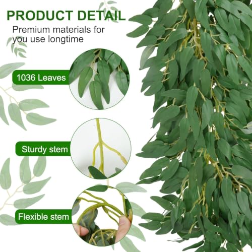 6.56Ft Artificial Vines Garland Silk Italian Ruscus Greenery for Table | 2Pcs Silk Greenery Garland Willows leaves Fake Hanging Plant Vines for Idoor Outdoor Table Centerpieces Wedding Party Mantle