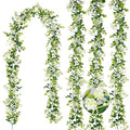 6FT Eucalyptus Garland with Flowers, 4 Pack Greenery Hanging Summer Eucalyptus Garland Suitable for Table Wedding Backdrop Arch Wall Party Thanksgiving UV Protected Indoor Outdoor Decorations - size: 4 Pack