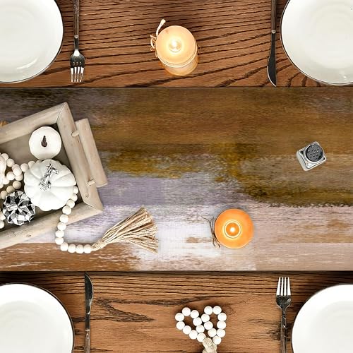 OYIMUA Soft Thick Chenille Brown and Yellow Table Runner 90 Inches Long Vintage Abstract Painting Flowers Spring Summer Rustic Dining Table Decorations for Home Indoor Outdoor - size: 13" x 90", Table Runner, style: Brown