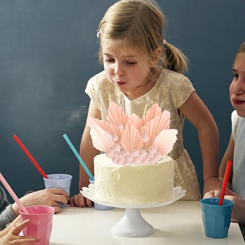 Rsstarxi 28 Pack Balls Cake Toppers Paper Palm Fan Cake Topper Mini Balloon DIY Cake Insert Cake Decorations for Baby Shower Wedding Bridal Shower Birthday Party Decorations Pink - color: Pink