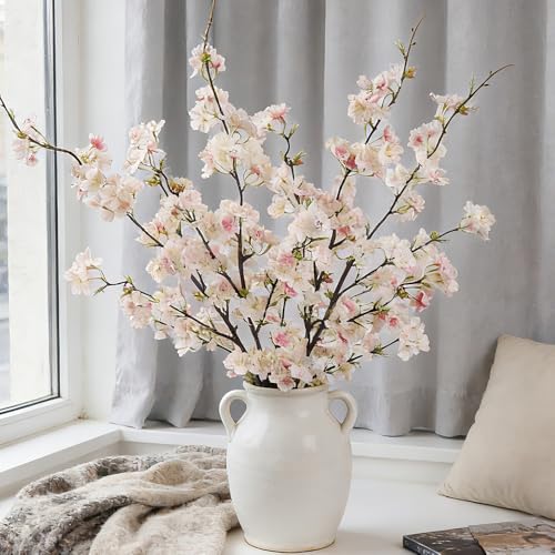 LESING 4pcs Artificial Cherry Blossom Flowers, 41.4" Realistic Fake Silk Long Stems Artificial Cherry Blossom Branches for Floor Table Home Wedding Decoration (Light Pink -1) - color: Light Pink -1
