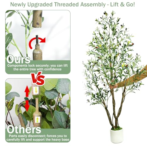 Caxchiling Artificial Olive Tree 6FT, Fake Tree for Indoor Outdoor, Lifelike Faux Large Floor Plants with Heavy Trunk with Vines and Moss Topper, Home Office Decor for Living Room Bedroom Doorway - color: Olive, size: 6ft