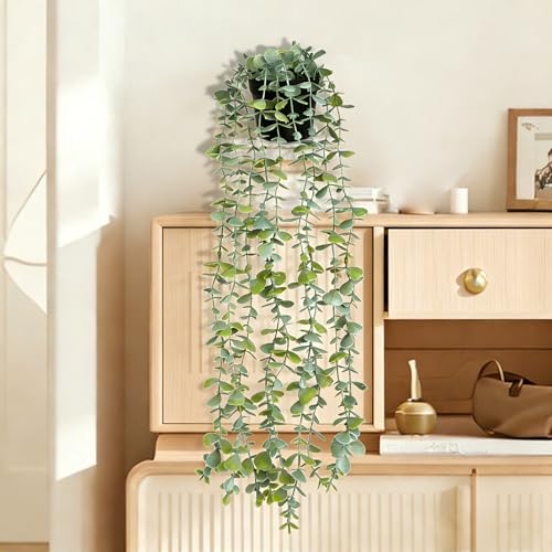 echosari Artificial Hanging Plants, Fake Potted Eucalyptus Faux Hanging Plant, Fake Hanging Plants Indoor for Modern Boho Home Bedroom Shelf Decor - size: 1 PCS