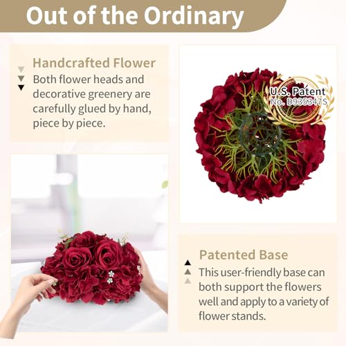 NUPTIO Flower Balls for Centerpieces Wedding: 2 Pcs 11.8 inch Diameter Artificial Flower Ball Arrangement Bouquet Centerpiece for Tables - Burgundy Fake Rose Flowers for Wedding Decor - color: Burgundy, size: 11.8" Diam - 2 PCS