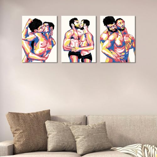 Sexy Men Gay Wall Art Canvas Paintings Colorful Nordic Sexy Home Wall Decoration Poster for Living Room Bedroom Wooden Inner Framed Ready to Hang-12x16 inch x 3pcs - color: Art08, size: 12x16x3pcs