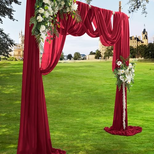 VACVELT Wedding Arch Draping Fabric - Burgundy Chiffon, 1 Panel Sheer Drapes, 30 Inch x 20ft Chiffon Backdrop Curtain, Outdoor Sheer Drapery for Ceremony Party Ceiling - color: Burgundy, size: 1 Panel