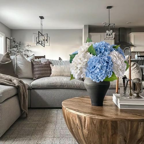 YalzoneMet 4Pcs Light Blue Hydrangea Artificial Flower Natural Lifelike Real Touch 21 inch Long Stem Hydrangea Latex Flower Bouquets for Home Party Outdoor Wedding Table Centerpiece Decor - color: Light Blue