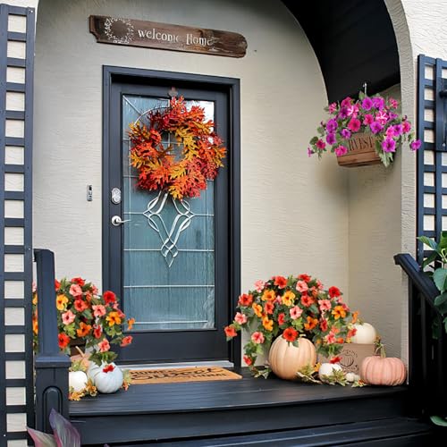 Artificial Fake Flowers for Outdoor Spring Decoration, 2PCS Faux Silk Petunias No Fade UV Resistant Flowers for Outside Garden Porch Yard Balcony Patio Realistic Indoor Decor(Orange) - color: E-orange Yellow