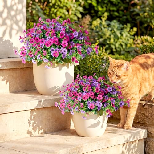 Kingsboomy Artificial Flowers for Outdoors, Faux Plants 12 Bundles Silk Colorful Fake Flowers Eucalyptus Realistic UV Resistant for Outside Home Planter Porch Patio Yard Decor (12, Hot Pink Fuchsia) - color: Hot Pink Fuchsia