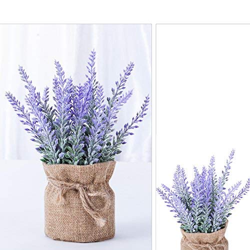 Artificial Mini Potted Flowers Plant Lavender for Home Decor Party Wedding Garden Office Patio Decoration(Linen Pot)