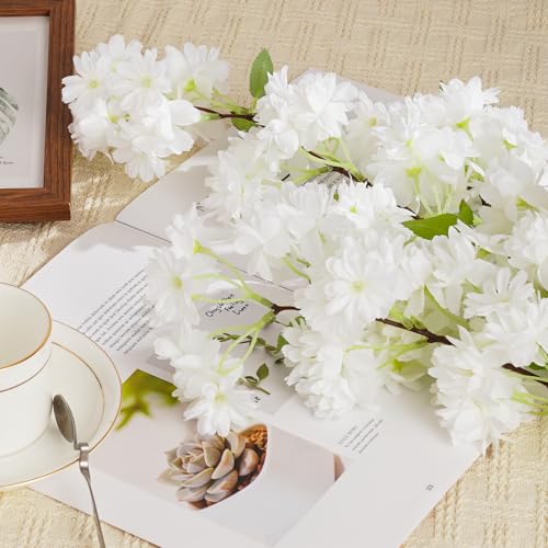 3 Pcs White Cherry Blossom Branches,40 inch Realistic Artificial Spring Flowers Long Stem, Fake Flowers for Tall Vase Home Outdoor Wedding, Party Table Centerpiece Floral Arrangements Decor - color: White