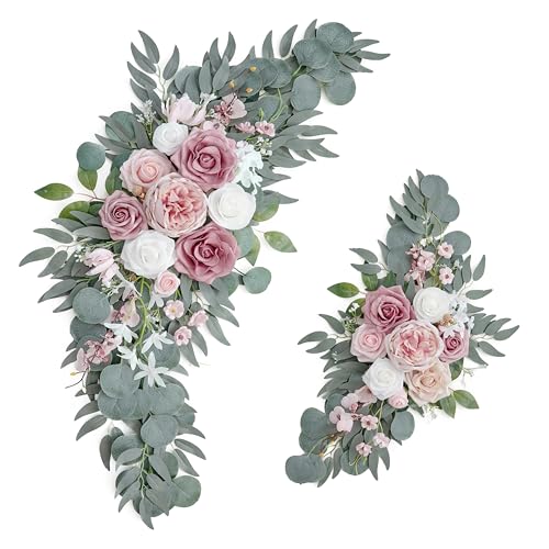 PONATIA Small Wedding Arch Flowers (Pack of 2), Artificial Dusty Rose Flowers for Wedding Welcome Signs Decorations and Arch Flower For Wedding Ceremony Reception (Dusty Rose & Blush) - color: Dusty Rose & Blush