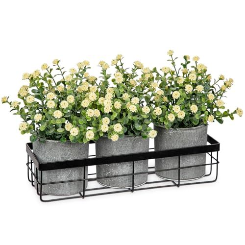 DILATATA Baby's Breath Artificial Flowers Table Centerpiece Decoration Potted Artificial Babys Breath Small Fake Plants for Shelf Desk Home Decor Fake Yellow Babys Breath Flower with Vase - color: Yellow