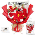 Giegxin Large Graduation Bear Flower Bouquet Set 2026 Crochet Graduation Bouquet Gift Hand Knitted Tulip Daisy Sunflower Rose Bouquets Greeting Card Gift Bag for Wedding Birthday Party Favors(Red) - color: Red
