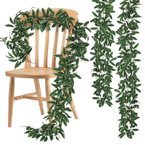 RECUTMS Artificial Olive Leaves Vine Garland with Berry 2Pcs 6.2Ft Faux Silk Green Italian Ruscus Leaf Ivy Fake Hanging Greenery for Indoor Outdoor Home Patio Garden Wedding Arch Party Decor(White) - color: Olive Leaves Vine White