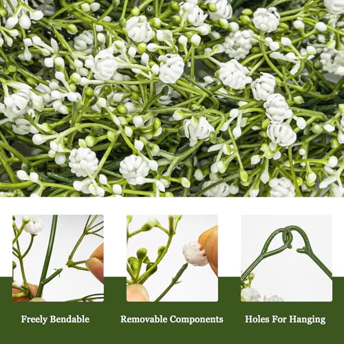 2 Pcs 5.8ft Artificial Baby Breath Flower Vines, Babys Breath Artificial Flowers Real Touch Faux Gypsophila Hanging Fake Baby's Breath Garlands for Wedding and Baby Shower Decor（White） - color: White