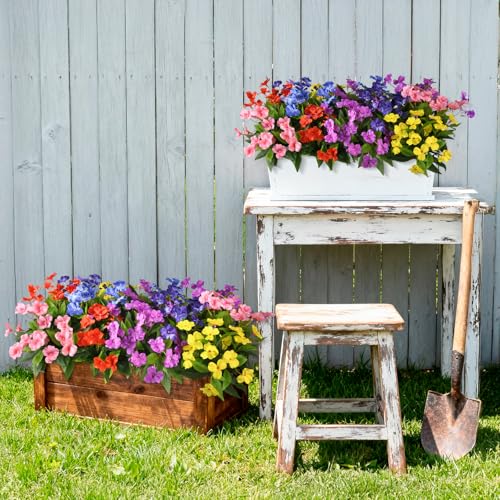 Hommyea Artificial Fake Flowers for Outdoor, 6 Bundles UV Resistant Faux Plants Decoration Silk Flowers No Fade Plastic Flowers for Outside Planters Home Porch Patio Yard Garden Decor - color: Multi Color